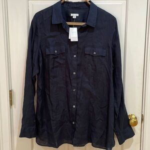 NWT J.Jill || Love Linen Deep Blue Linen Button Down; Size XL Tall